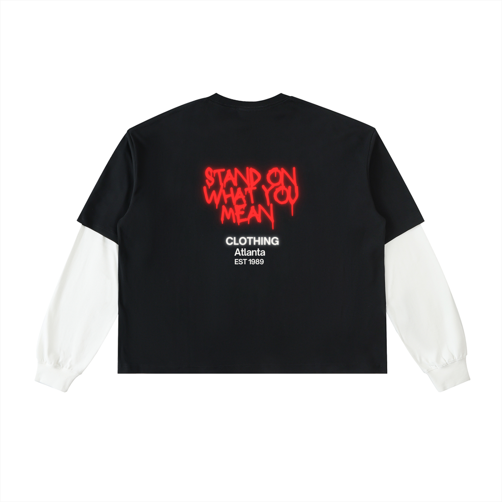 SOWYM Layered Contrast Sleeve Cotton T-Shirt